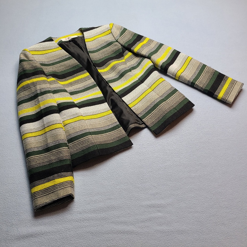 Tahari Arthur S Levine Blazer Womens 4 Multi Excellent Striped Open Front Jacket